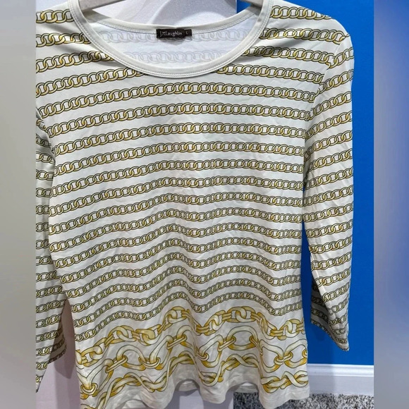 J McLaughlin White and Gold Chain Print Top - Picture 1 of 7